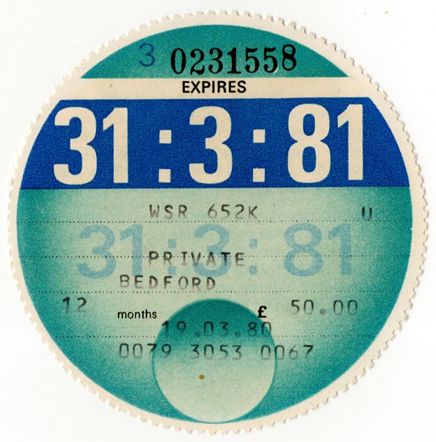 (I.B) GB Revenue : Car Tax Disc (Bedford 1981)