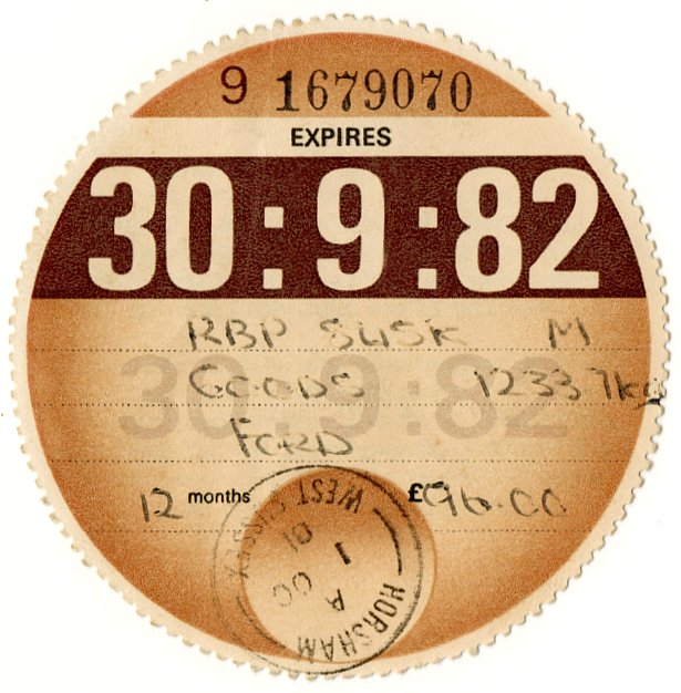 (I.B) GB Revenue : Car Tax Disc (Ford Goods 1982)