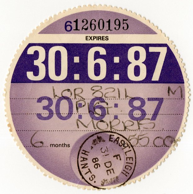 (I.B) GB Revenue : Car Tax Disc (Morris 1987)