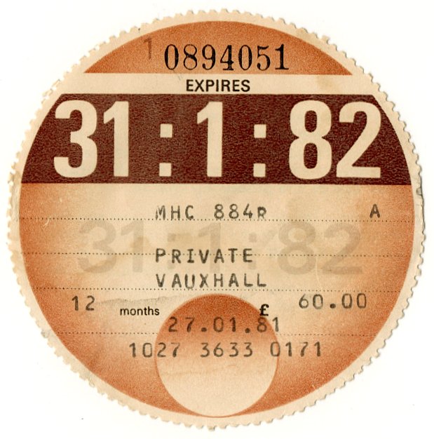 (I.B) GB Revenue : Car Tax Disc (Vauxhall 1982)