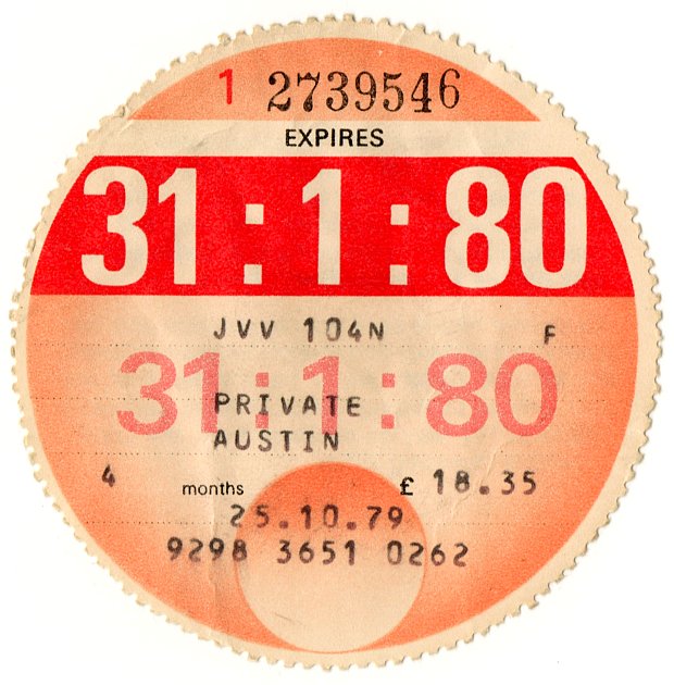 (I.B) GB Revenue : Car Tax Disc (Austin 1980)