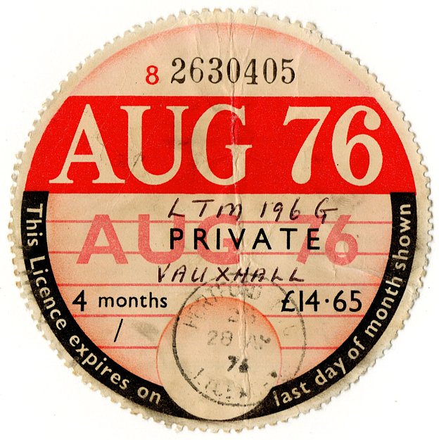(I.B) GB Revenue : Car Tax Disc (Vauxhall 1976)
