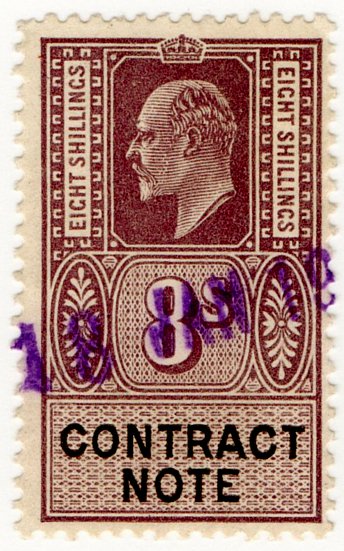 (I.B) Edward VII Revenue : Contract Note 8/-
