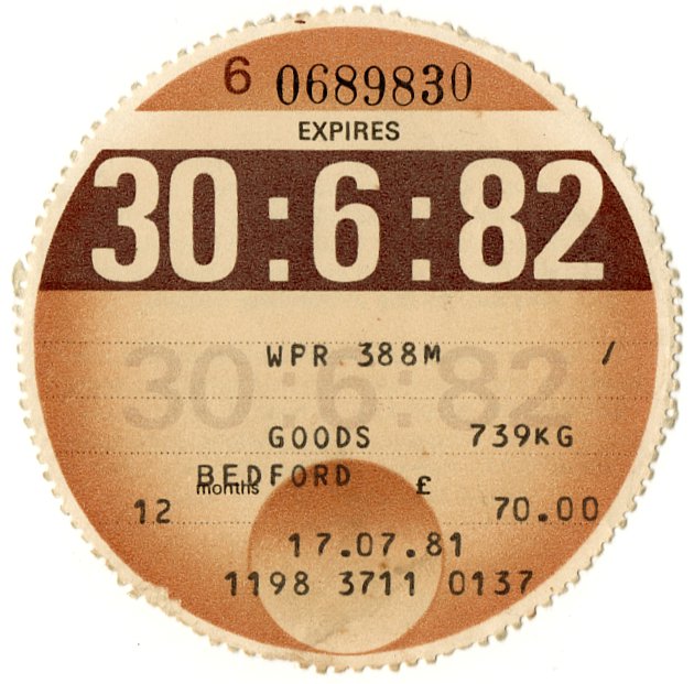 (I.B) GB Revenue : Car Tax Disc (Bedford Goods 1982)
