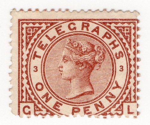 (I.B) QV Telegraphs : 1d Red-Brown (plate 3)