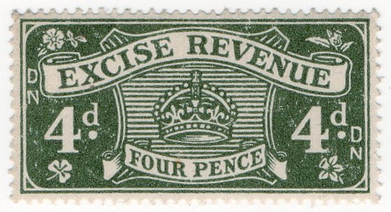 (I.B) Excise Revenue : 4d Grey-Green (1934)