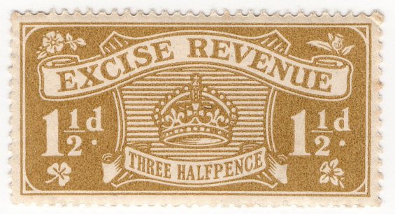 (I.B) Excise Revenue : 1&Acirc;&frac12;d Bistre (1916)