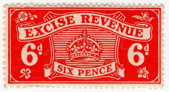 (I.B) Excise Revenue : 6d Vermillion (1916)