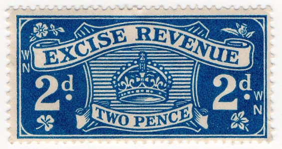(I.B) Excise Revenue : 2d Blue (1934)
