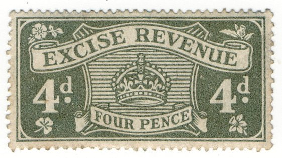 (I.B) Excise Revenue : 4d Grey-Green (1916)