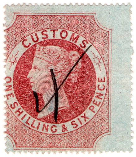 (I.B) QV Revenue : Customs Duty 1/6d (simple anchor watermark)
