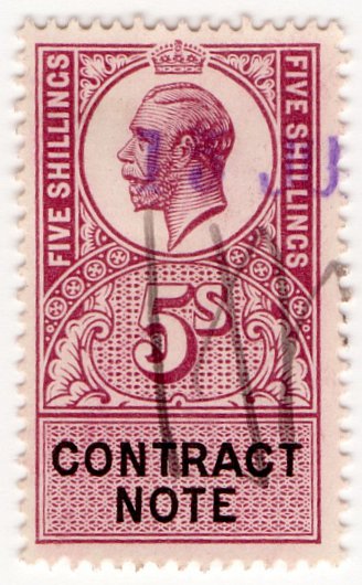 (I.B) George V Revenue : Contract Note 5/-