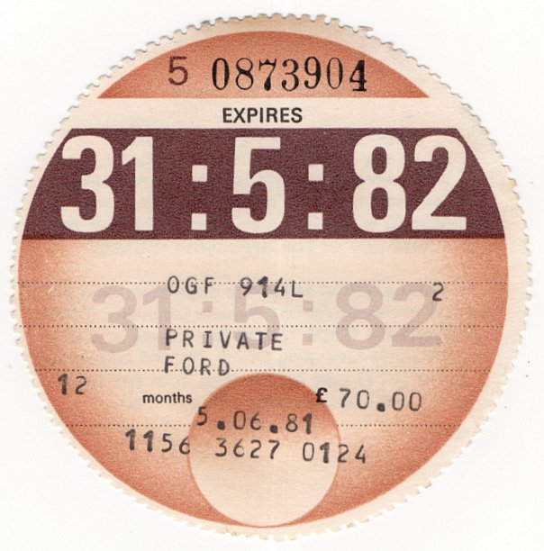 (I.B) GB Revenue : Car Tax Disc (Ford 1982)