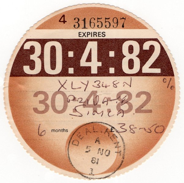 (I.B) GB Revenue : Car Tax Disc (Simca 1982)