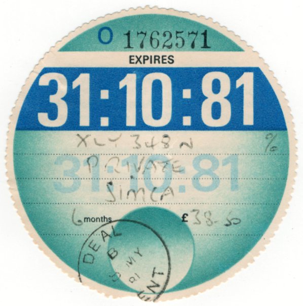 (I.B) GB Revenue : Car Tax Disc (Simca 1981)