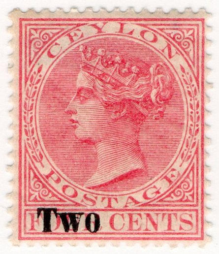 (I.B) Ceylon Postal : Two on 4c Pink OP