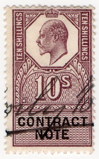 (I.B) Edward VII Revenue : Contract Note 10/-