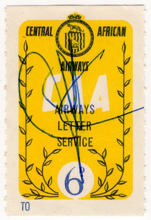 (I.B) Rhodesia Cinderella : Central African Airways Letter 6d
