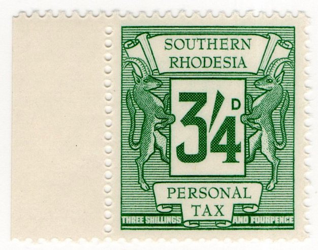 (I.B) Southern Rhodesia Revenue : Personal Tax 3/4d