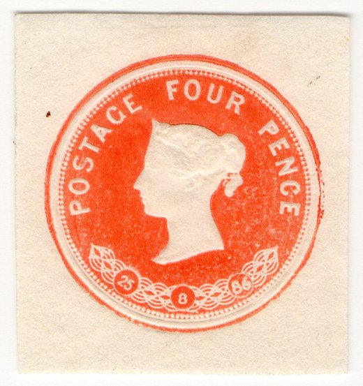 (I.B) QV Postal : Embossed Die 4d (1886)
