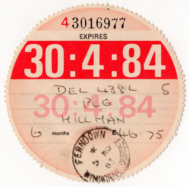 (I.B) GB Revenue : Car Tax Disc (Hillman 1984)