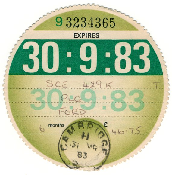(I.B) GB Revenue : Car Tax Disc (Ford 1983)