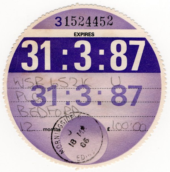 (I.B) GB Revenue : Car Tax Disc (Bedford Goods 1987)