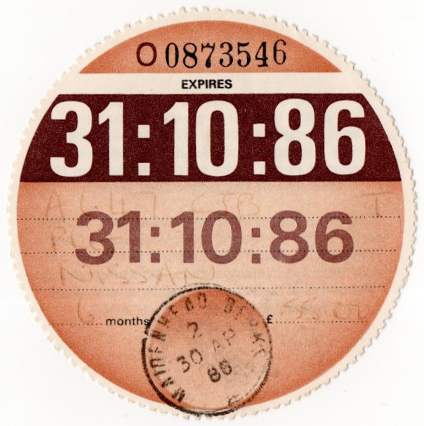 (I.B) GB Revenue : Car Tax Disc (Nissan 1986)