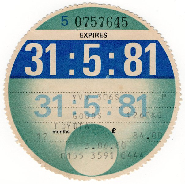 (I.B) GB Revenue : Car Tax Disc (Toyota Goods 1981)
