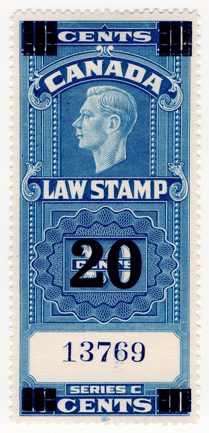 (I.B) Canada Revenue : Law Stamp 20c on 10c OP