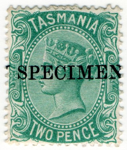 (I.B) Australia Postal : Tasmania 2d Blue-Green (specimen)