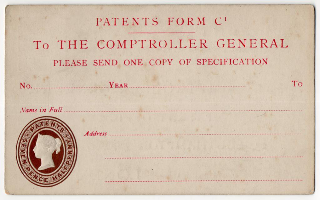 (I.B) QV Revenue : Patent Office Prepaid Postcard 7&Acirc;&frac12;d