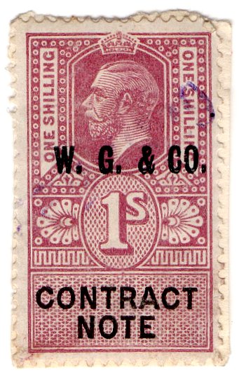 (I.B) George V Revenue : Contract Note 1/- (WG & Co pre-cancel)