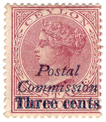 (I.B) Ceylon Revenue : Postal Commission 3c on 4c Purple (italic overprint)