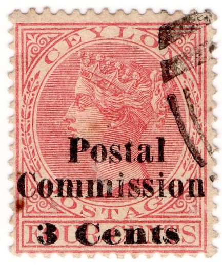 (I.B) Ceylon Revenue : Postal Commission 3c on 4c Red (postal)