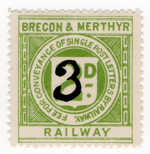 (I.B) Brecon & Merthyr Railway : Letter Stamp 3d on 2d OP