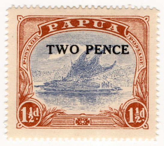 (I.B) Papua Postal : 2d on 1&Acirc;&frac12;d Overprint