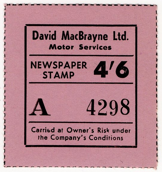 (I.B) Cinderella Collection : David MacBrayne Motor Services - Newspapers 4/6d