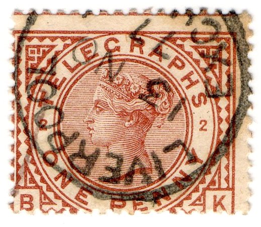 (I.B) QV Telegraphs : 1d Red-Brown - plate 2 (Liverpool Exchange)