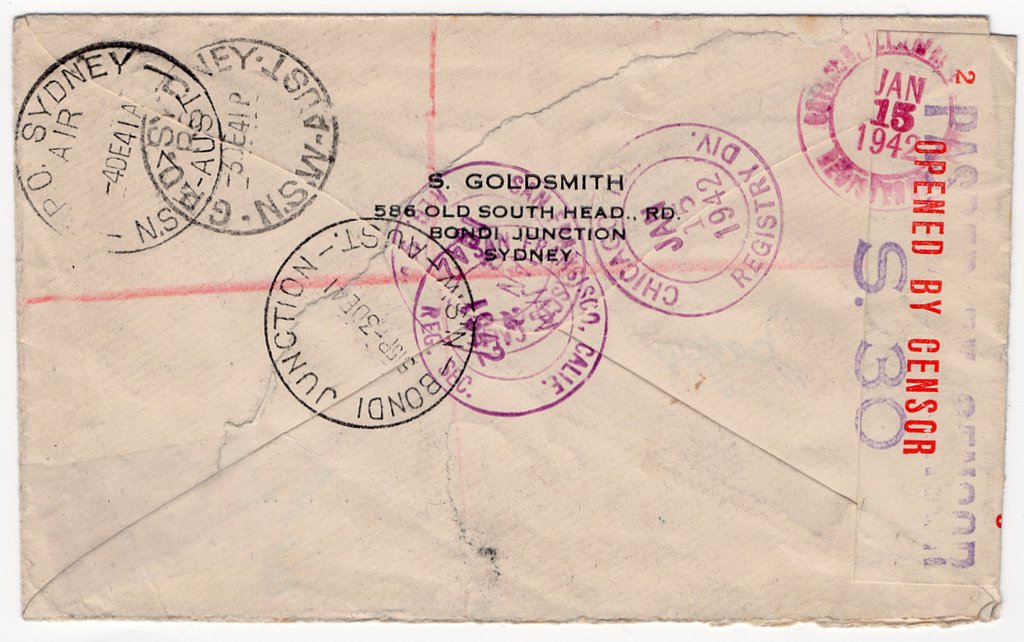(I.B) Australia Postal : Bondi Junction to Chicago Cover 1941 (censor)