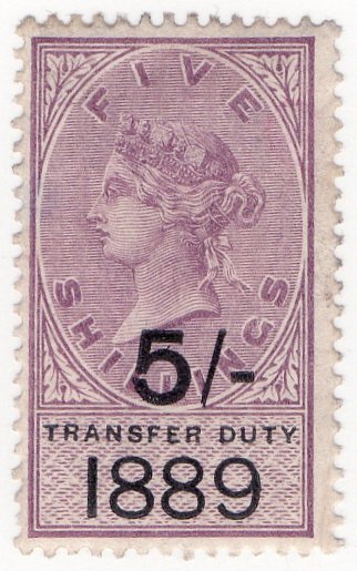 (I.B) QV Revenue : Transfer Duty 5/- (1889)