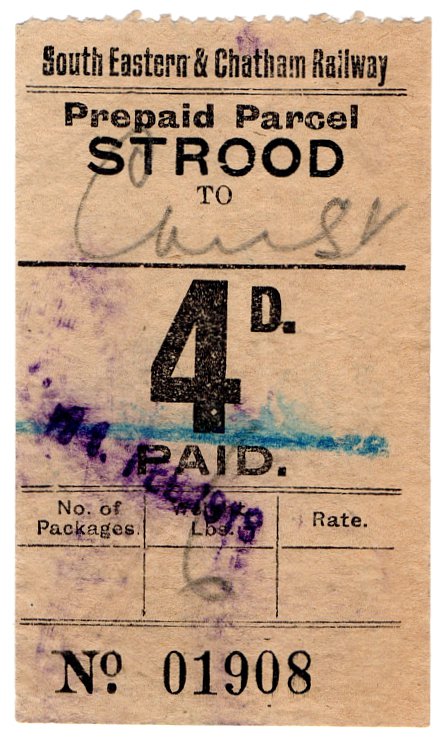 (I.B) South Eastern & Chatham Railway : Prepaid Parcel 4d (Strood)