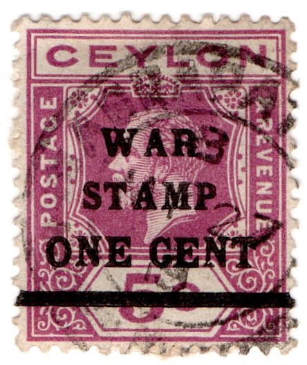 (I.B) Ceylon Postal : War Tax 1c on 5c OP