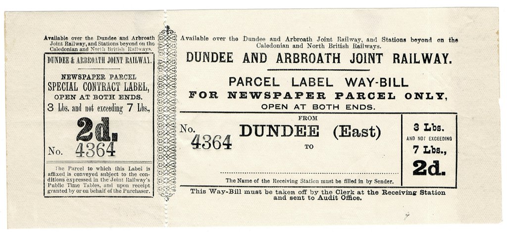 (I.B) Dundee & Arbroath Joint Railway : Newspaper Way-Bill 2d (Special Contract)