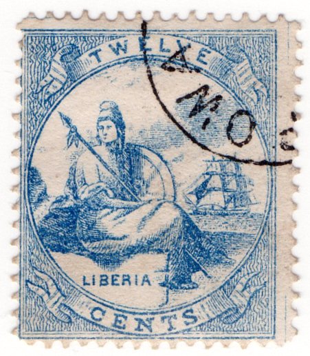 (I.B) Liberia Postal : 12c Blue