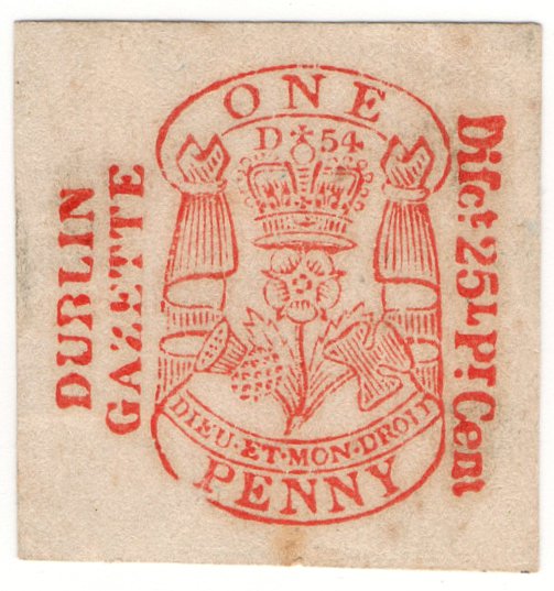 (I.B) George IV Revenue : Newspaper Duty 1d (Dublin Gazette)