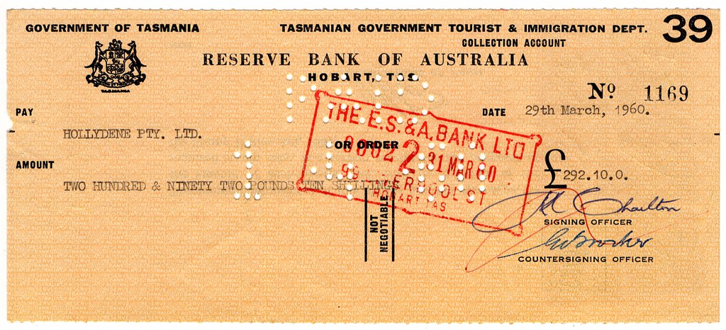 (I.B) Australia - Tasmania Revenue : Stamp Duty 1/5d (cheque duty)