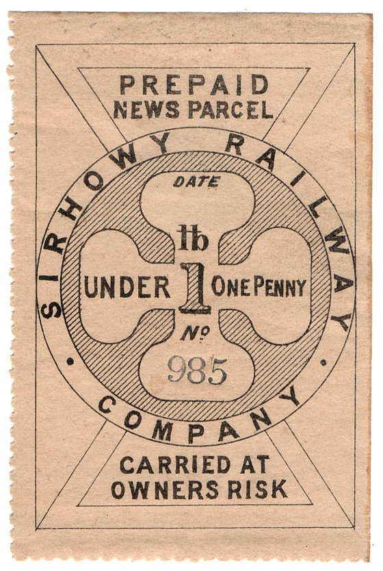 (I.B) Sirhowy Railway : Newspaper Parcel 1d