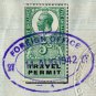 (I.B) George V Revenue : Travel Permit Card 10/- (complete document)