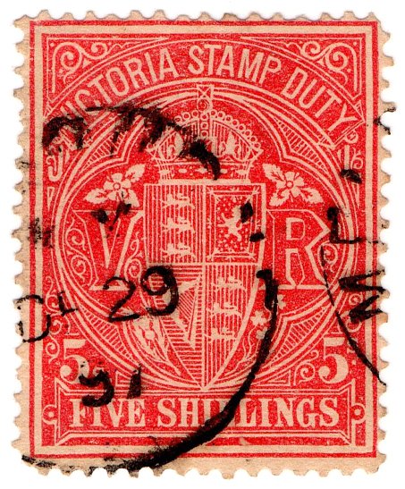 (I.B) Australia - Victoria Revenue : Stamp Duty 5/- (postally used)